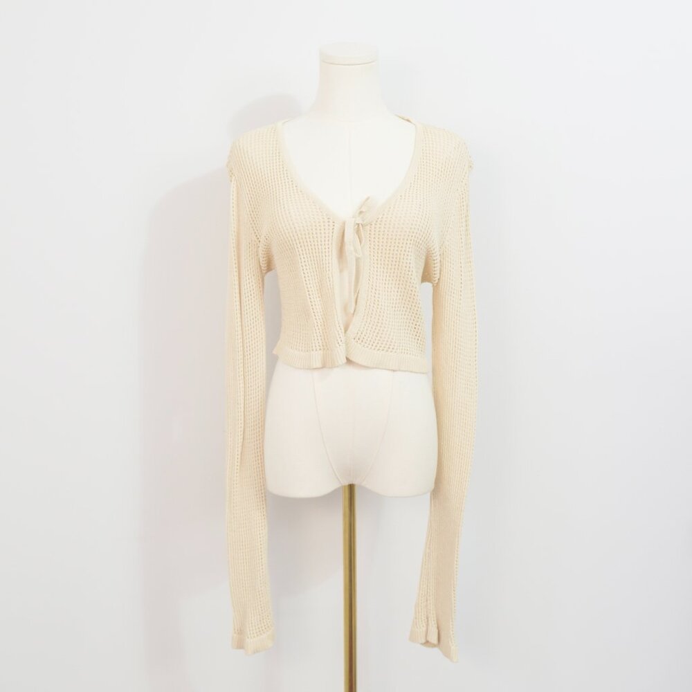 cream open knit dissh tie front cardigan size xs like new